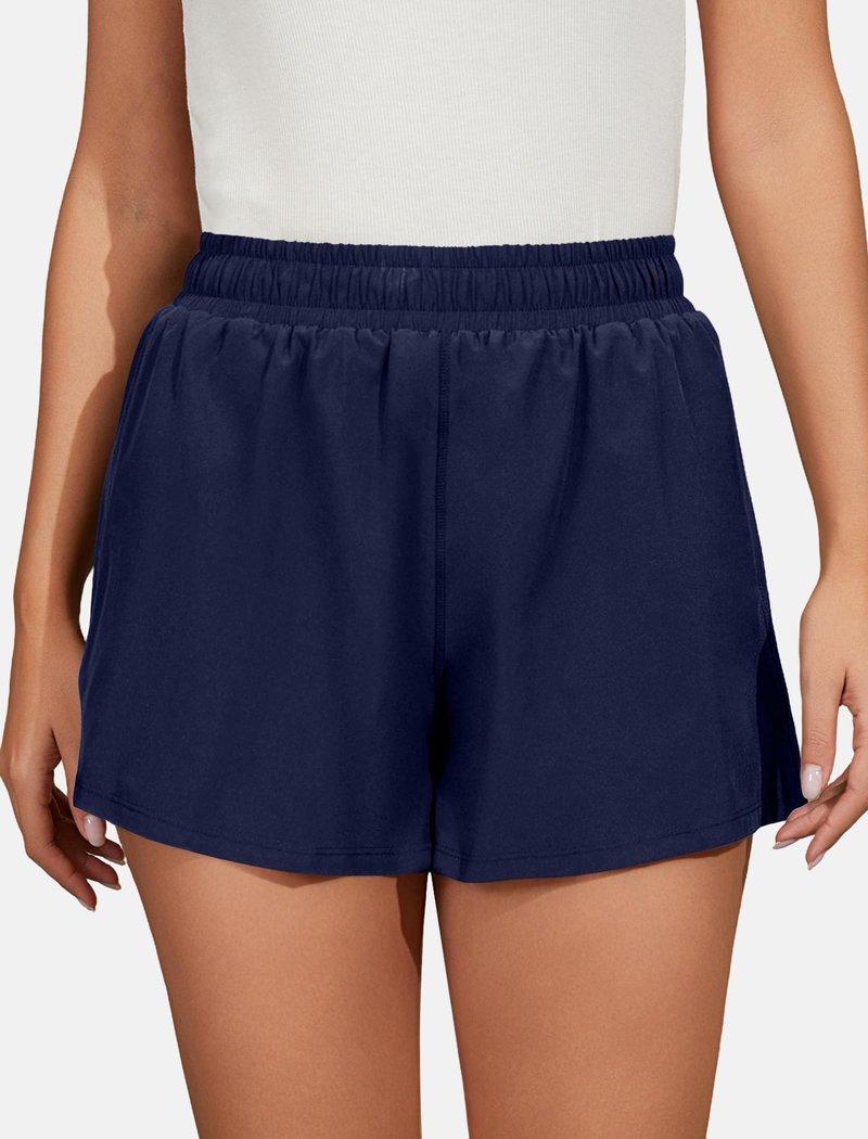 FireSwan Athletic Shorts for Women 2 in 1 High Waisted Quick Dry Running Workout Gym Active with Pockets Navy Blue Medium