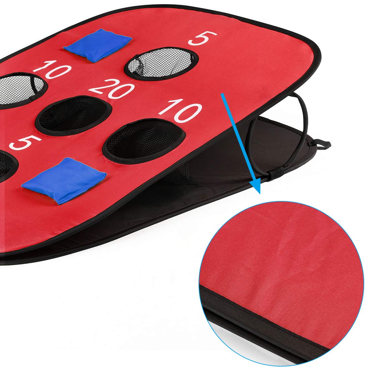 G4Free Portable Collapsible 5 Holes Cornhole Game Set with 8 Bean Bags Toss Game Size 3ft x 2ft for Camping Travel A-Red Blue