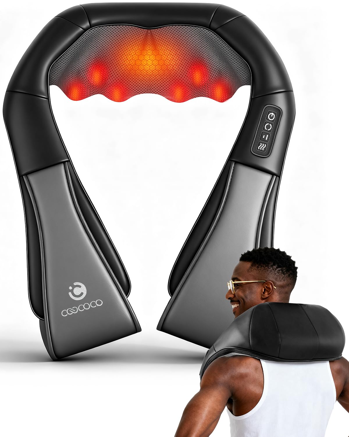 CooCoCo Shiatsu Neck and Back Massager,HSA Eligible,Cordless Neck Shoulder Massager for Pain Relief Deep Tissue,6D Kneading Massager with Dual-Zone Heat and Larger Size, Birthday Gifts for Dad Mom