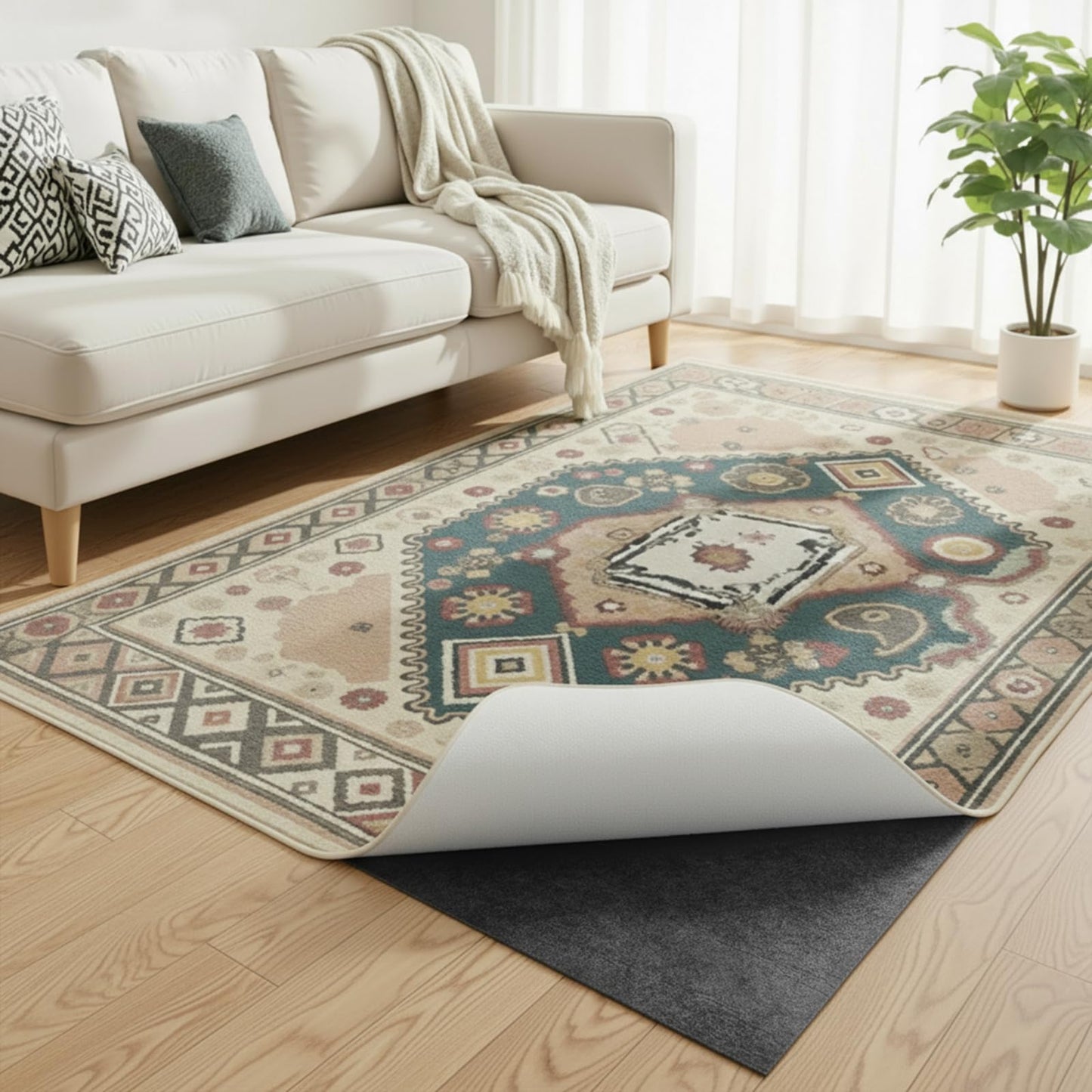 Songrey Non Slip Rug Pad Gripper 8x10 Ft, Thick Felt Fabric with Anti Skid Backing, Carpet Pad for Hardwood Floors, Keep Area Rugs in Place and Safe