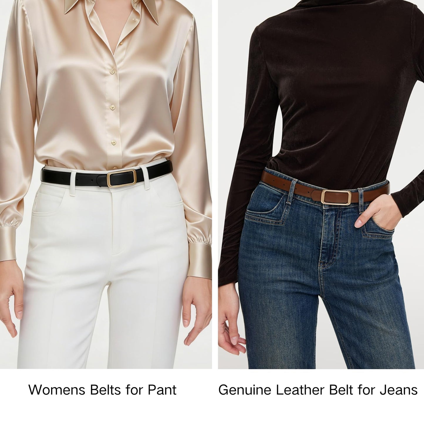 GOELIA Women's Reversible Genuine Leather Belt Thin Fashion Waist Belts for Jeans Pants Dresses with Gold Buckle