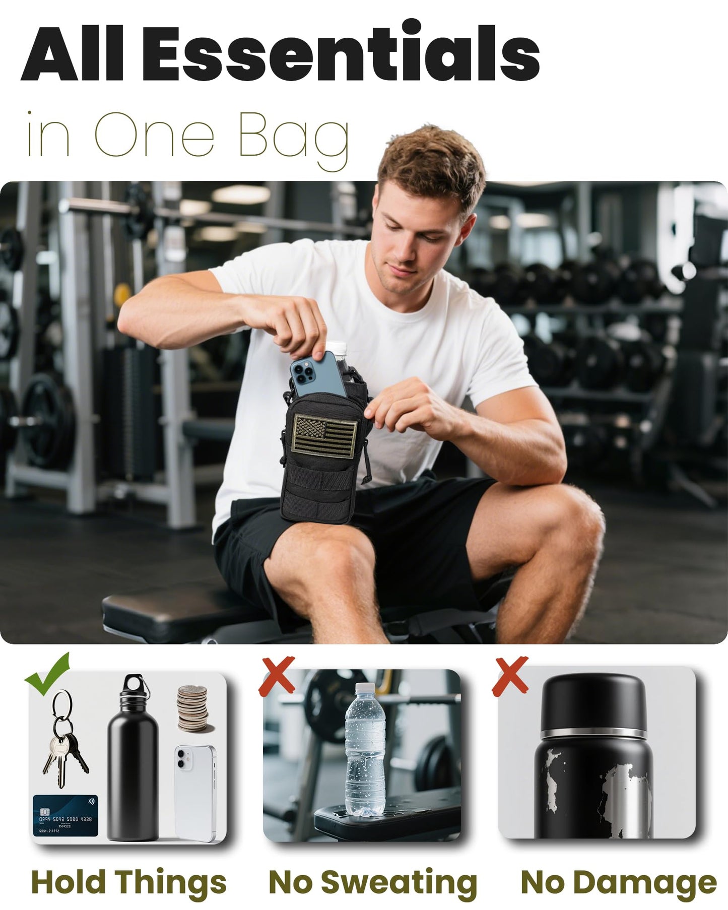 DEFUNX 32 Oz Water Bottle Holder with Strap Bottle Carrier Bag with Phone Pocket MOLLE System for Walking Black Camo