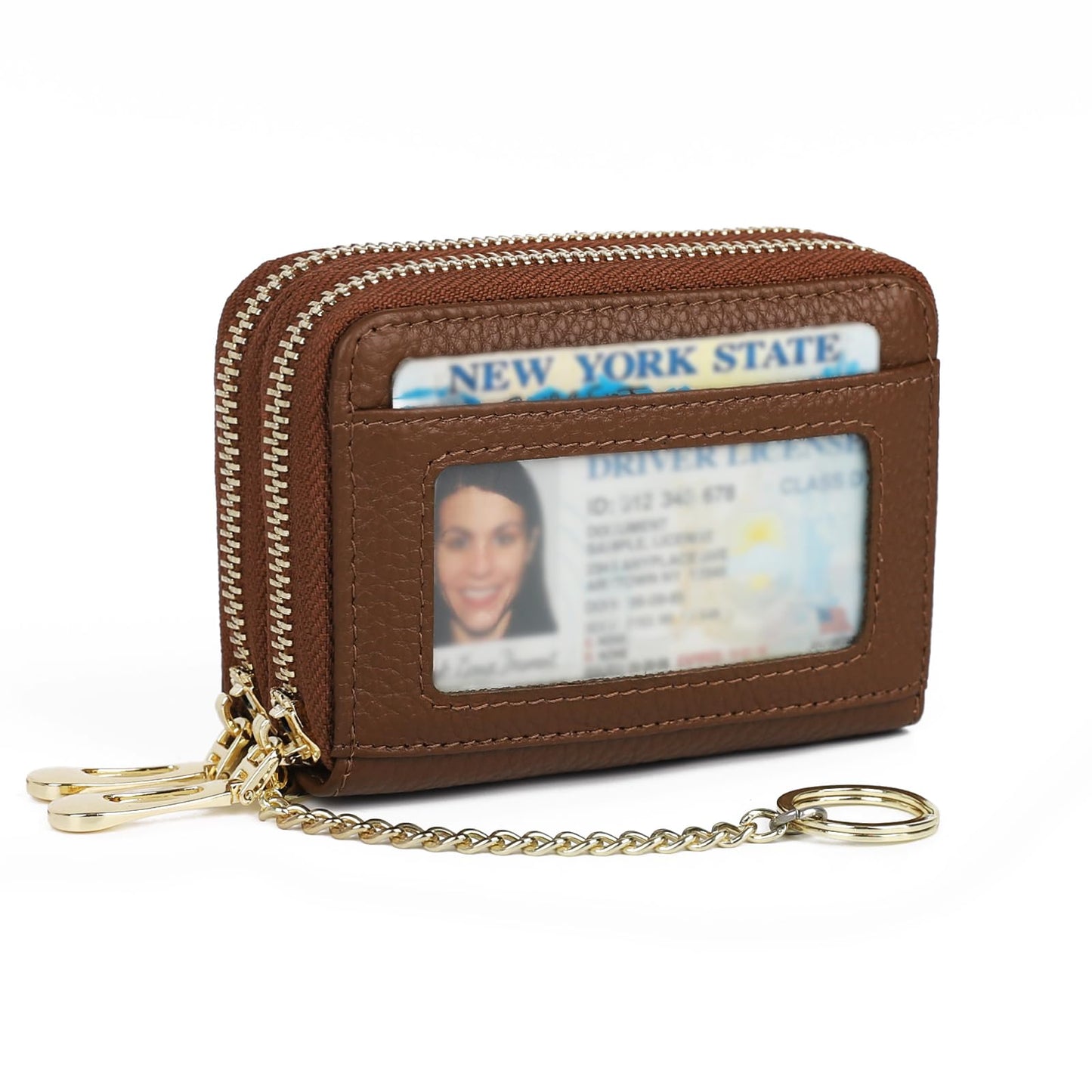 imeetu RFID Credit Card Wallet, Genuine Leather Zipper Card Case Holder with Removable Keychain(Max - Brown)