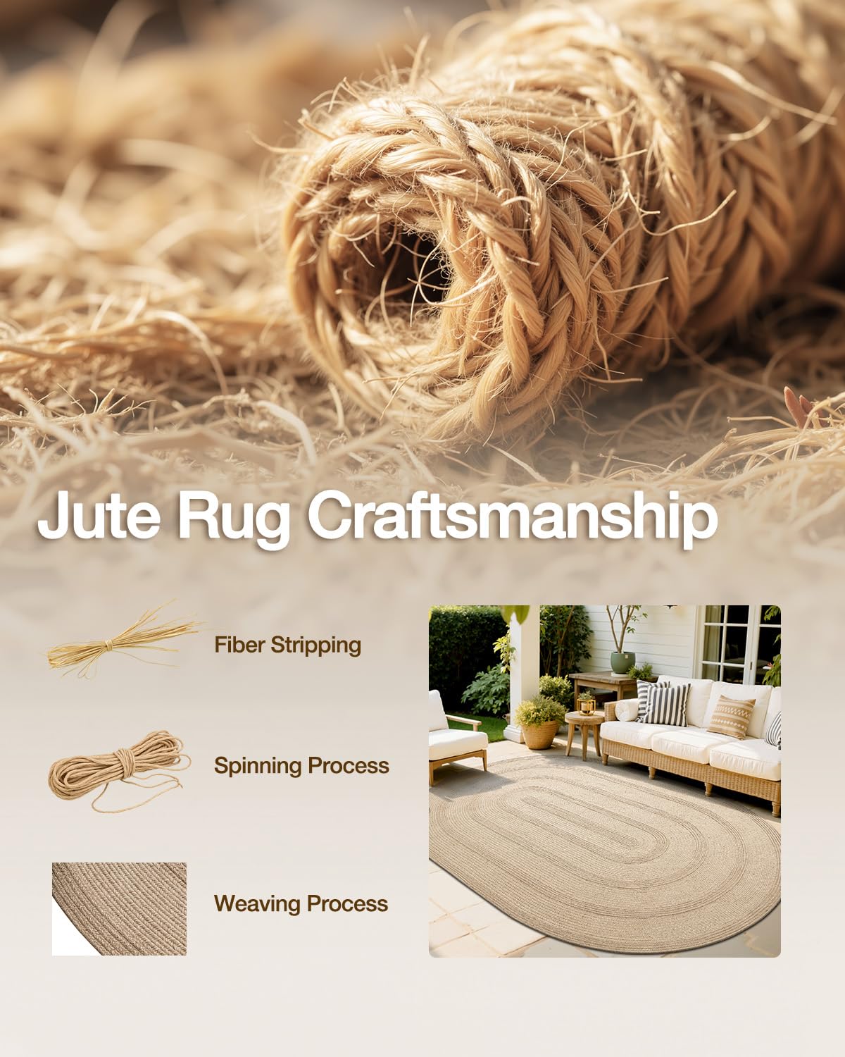 LUMI Jute Area Rug 4x6 Oval for Living Room, Natural Braided Woven Rugs Non Slip, Neutral Carpets No Shedding, Durable for High Traffic, Dining Room, Indoor, Outdoor, Patio
