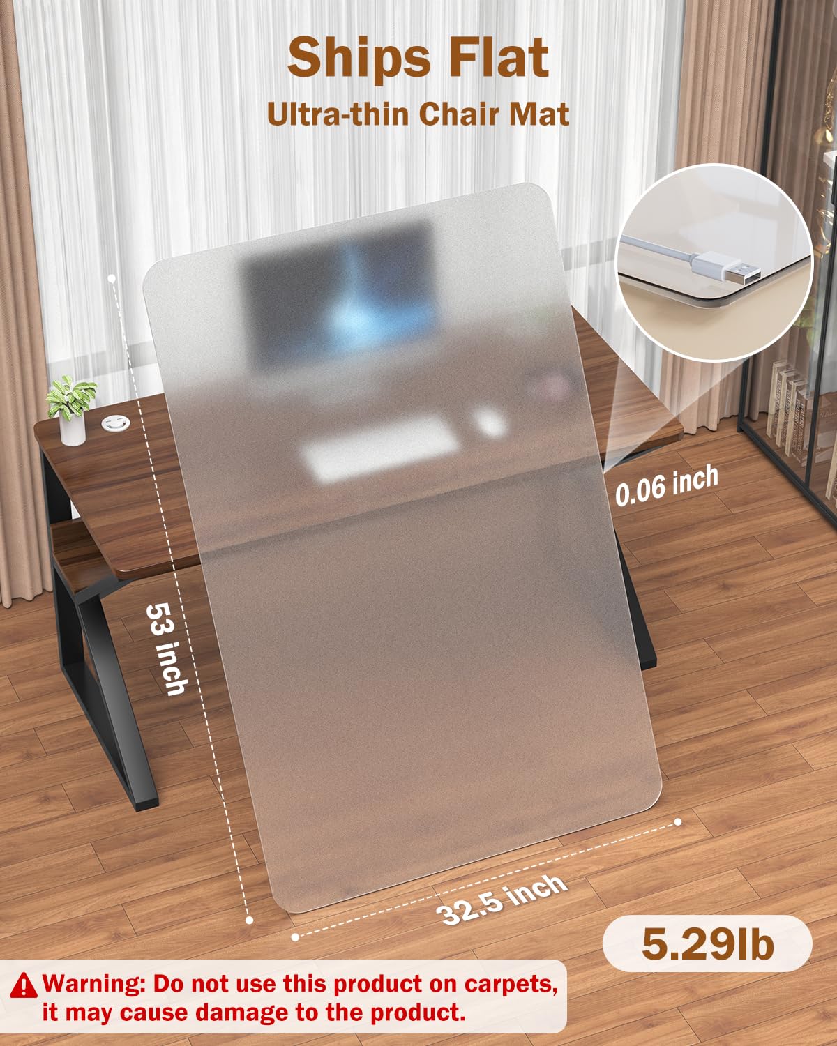 Blvornl Frosted Clear Chair Mat for Hardwood Floor, 32.5"*53" Hard Material Office Chair Mat, Memory Plastic Computer Chair Pad for Rolling Chairs, Desk Floor Rug for Office and Home