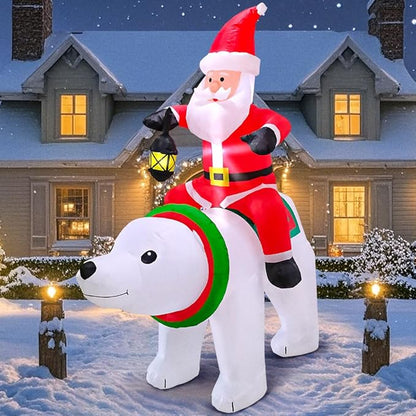 KOOY 6FT Christmas Inflatable Santa Claus with Polar Bear Build-in LED Lights Blow up Xmas Inflatables Decoration for Yard Garden Lawn Holiday Party