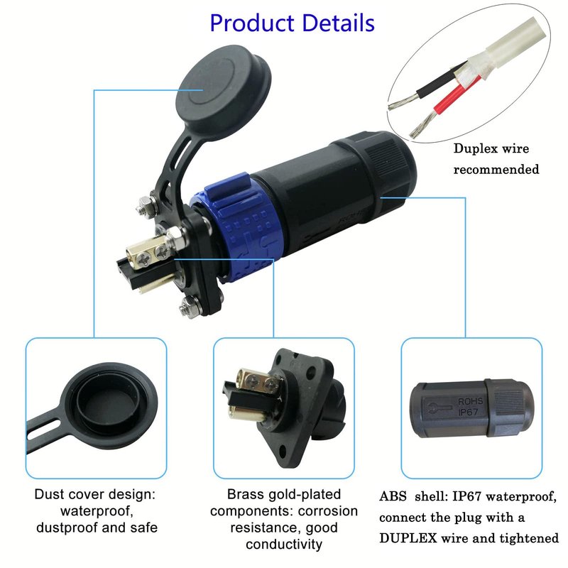 GaiRen 2 Pin 50Amp Trolling Motor Plug Receptacle Set, 12/24/36/48 Volt Marine Boat Power Waterproof IP67 Connector Trolling Boat Plug for Trolling Motors Compatible with 6/8 AWG Wire Blue