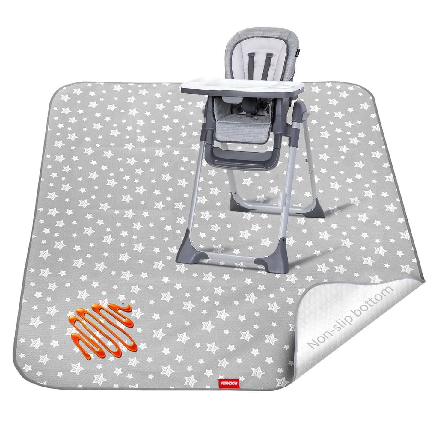 Splat Mat for Under High Chair, Grey Star, 42X46 Inch