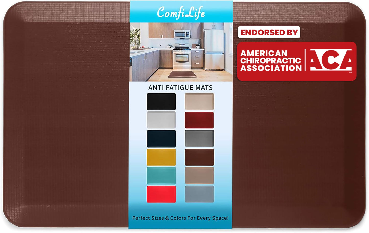 ComfiLife Anti Fatigue Floor Mat – 3/4 Inch Thick Kitchen Mats for Floor, Standing Desk Mat, Kitchen Rug – Comfort at Home, Office – Durable – Stain Resistant – Non-Slip Bottom (24" x 70", Brown)