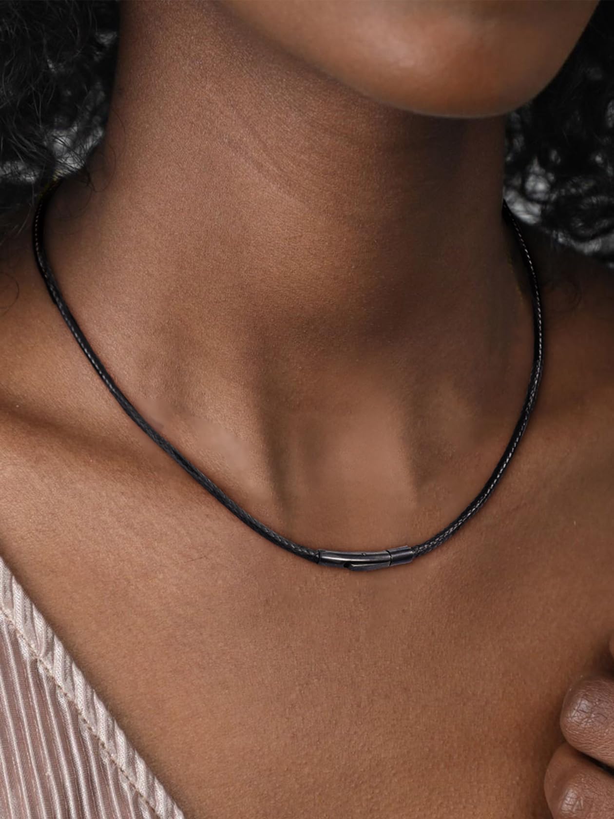 Durable Leather Cord Necklace for Man, Black 3mm Wax Rope String Neck Chains Jewelry for Women with Black Clasp 20"