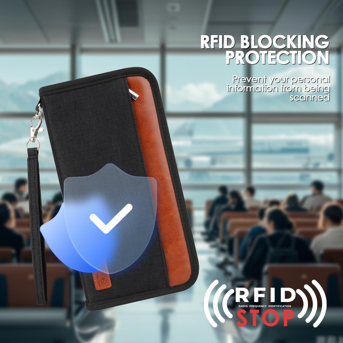 Passport Holder Family Travel Large RFID Blocking Passport Organizer, Travel Essentials Premium Wallets Credit Cards Case, Multi Pocket Waterproof Document Bag for Airports Vacations Business Trips