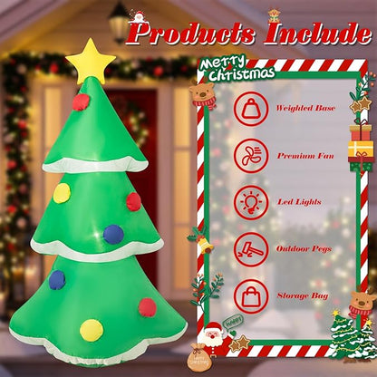 4FT Inflatable Christmas Tree with LED Lights, Blow-Up Christmas Decoration for Indoor/Outdoor Yard, Includes Air Blower, Festive Xmas Decor for Home, Party, Lawn, Easy Setup Christmas Ornament