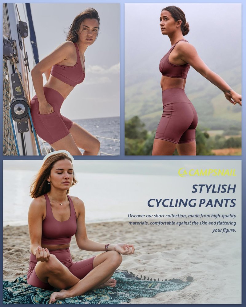 CAMPSNAIL Biker Shorts Women with Pockets - 3"/5"/8" High Waisted Workout Spandex Tummy Control Gym Running Yoga Shorts Dark Pink