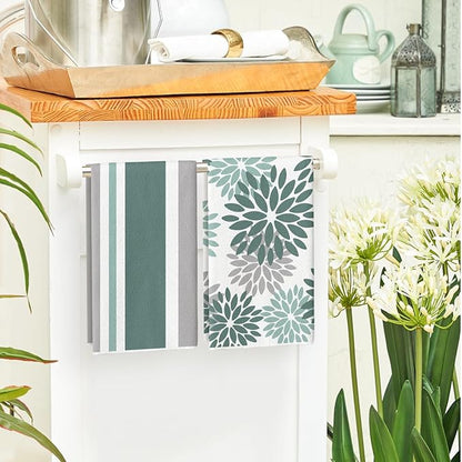 Artoid Mode Green Home Sweet Home Stripes Boho Spring Kitchen Towels Dish Towels