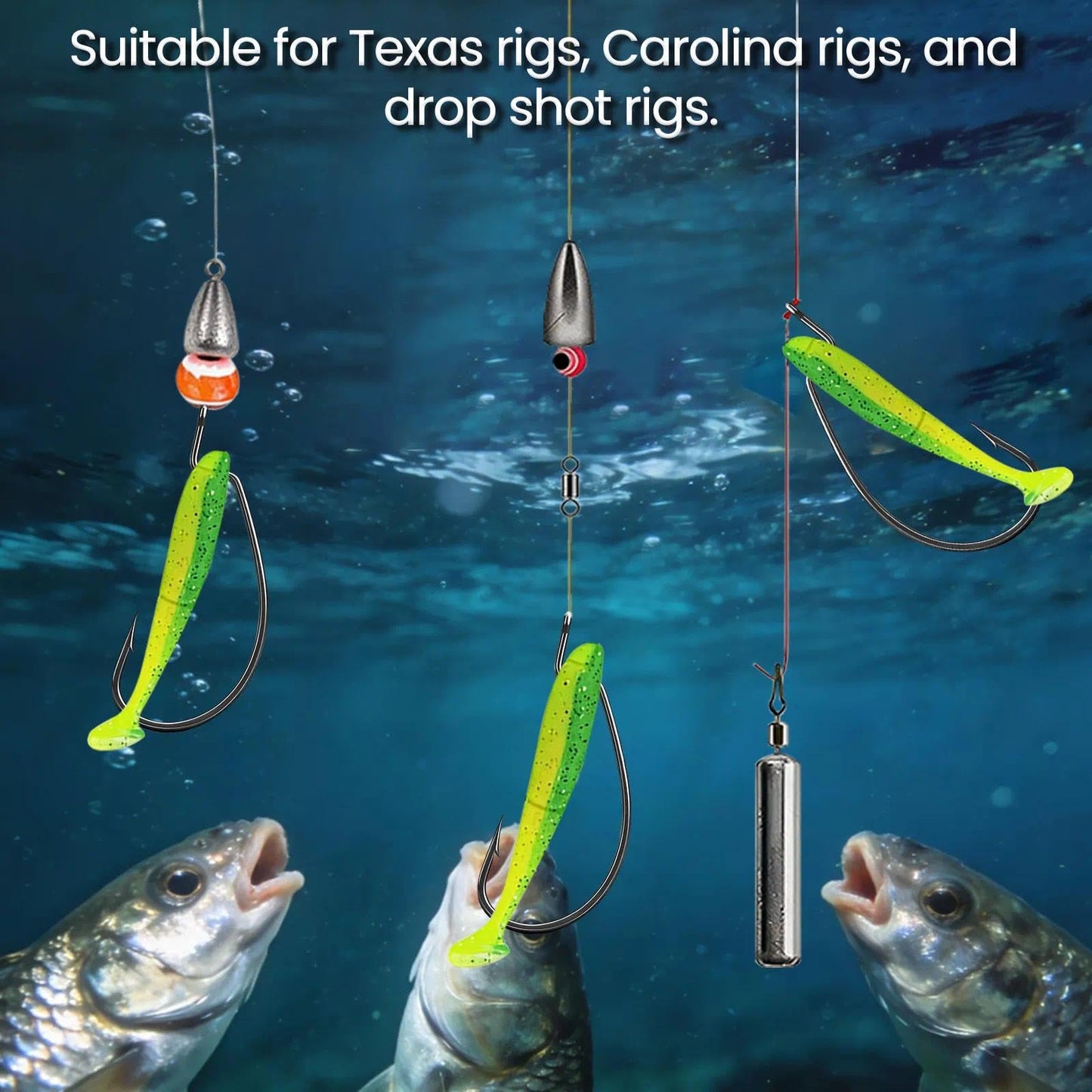 FishTrip 50pcs EWG Fishing Hooks, Bass Fishing Hooks, Offset Worm Hooks, Texas Rig Hooks, Live Bait Hooks, Size 1/0