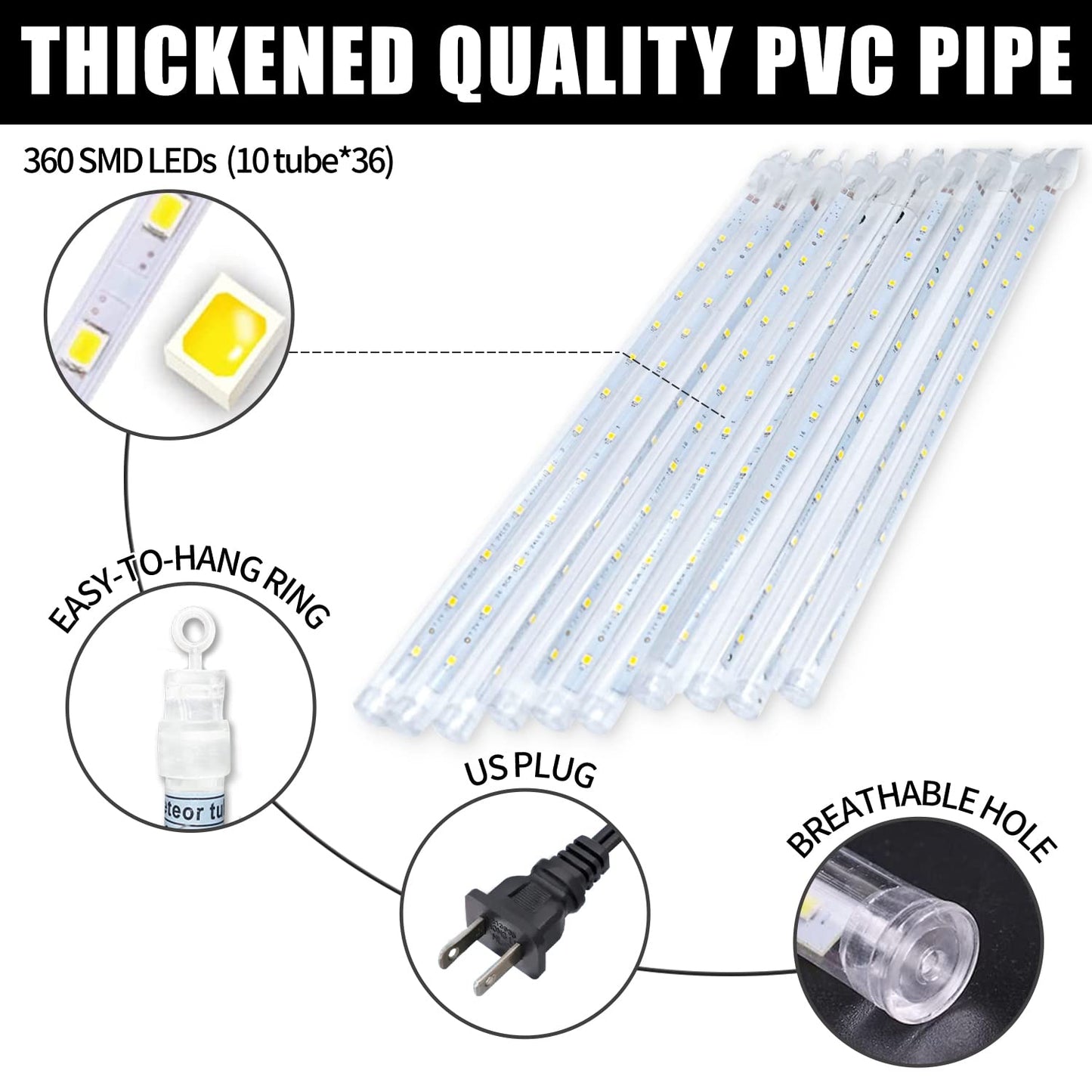 Roytong Christmas Red Meteor Shower Lights Outdoor - 12 Inch 10 Tube 360 LED High Brightness Falling Rain Icicle Cascading Lights for Xmas Halloween Tree Eaves Patio Decor (Can Connect 100 Sets)