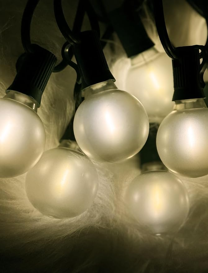 25Ft Outdoor String Lights, G40 Globe Lights with 27 0.6W Frosted Warm White Bulbs, Vintage Christmas Lights for Holiday Party Backyard Christmas Wedding Garden Patio Porch Decor, Green Wire
