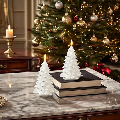 Christmas Decorations Indoor, Christmas Decor - Christmas Tree Candles Battery Operated, Flameless LED Candle Lights with 6H Timer, Xmas Home Decor, Set of 2(White)