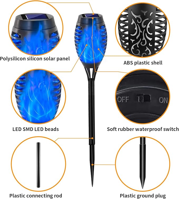 Swingers Solar Lights Outdoor,Solar Torch Lights with Flickering Flame,Waterproof Outdoor Garden Lights (12, Blue)
