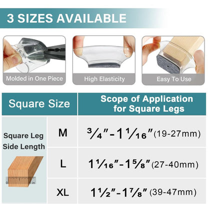Ansible 24 Pcs Chair Leg Floor Protectors Square, Silicone Felt Furniture Leg Pads Caps Covers for Hardwood Floors (Fit:1-1/2" to 1-7/8")