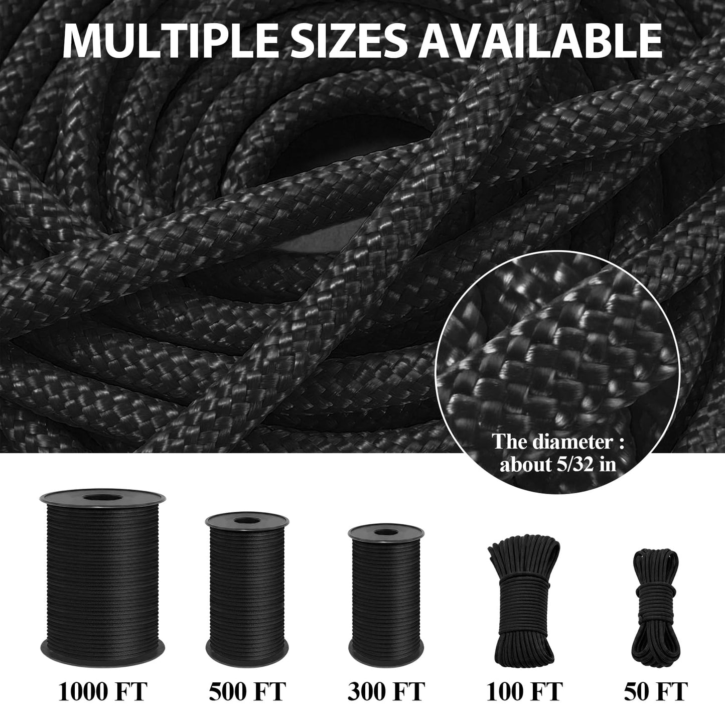 Grosun Paracord Rope Nylon Rope Parachute Cord 4mm 7 Strand String Tactical para Cord, 50/100/300/500/1000ft Nylon String for Crafting, Survival, Camping, Climbing, Gear (Black, 50 Feet)