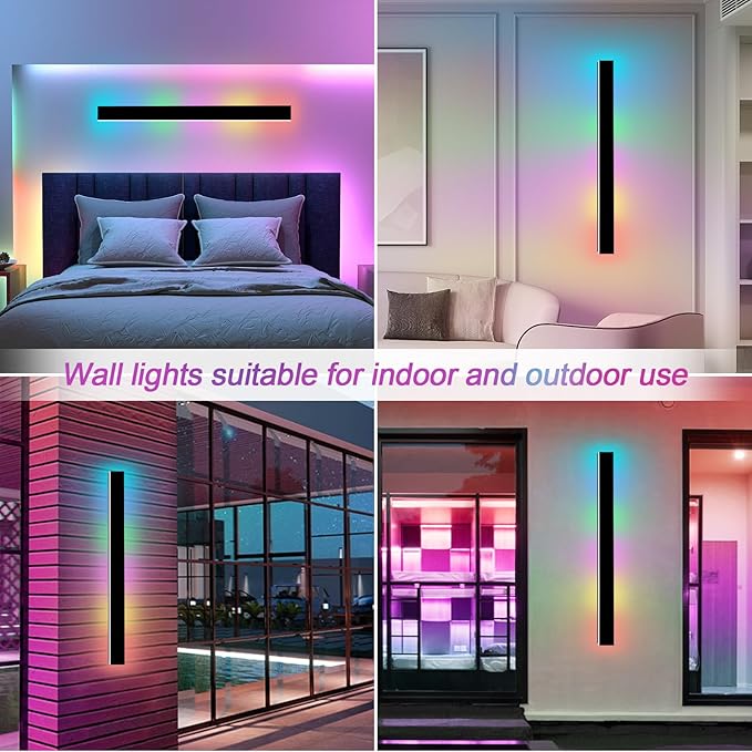 Outdoor RGB Long Wall Lights 2 Pack 79inch Modern Outdoor Led Wall Light Fixture IP65 Waterproof Long Wall Sconce LED Linear Wall Mount Lights for House