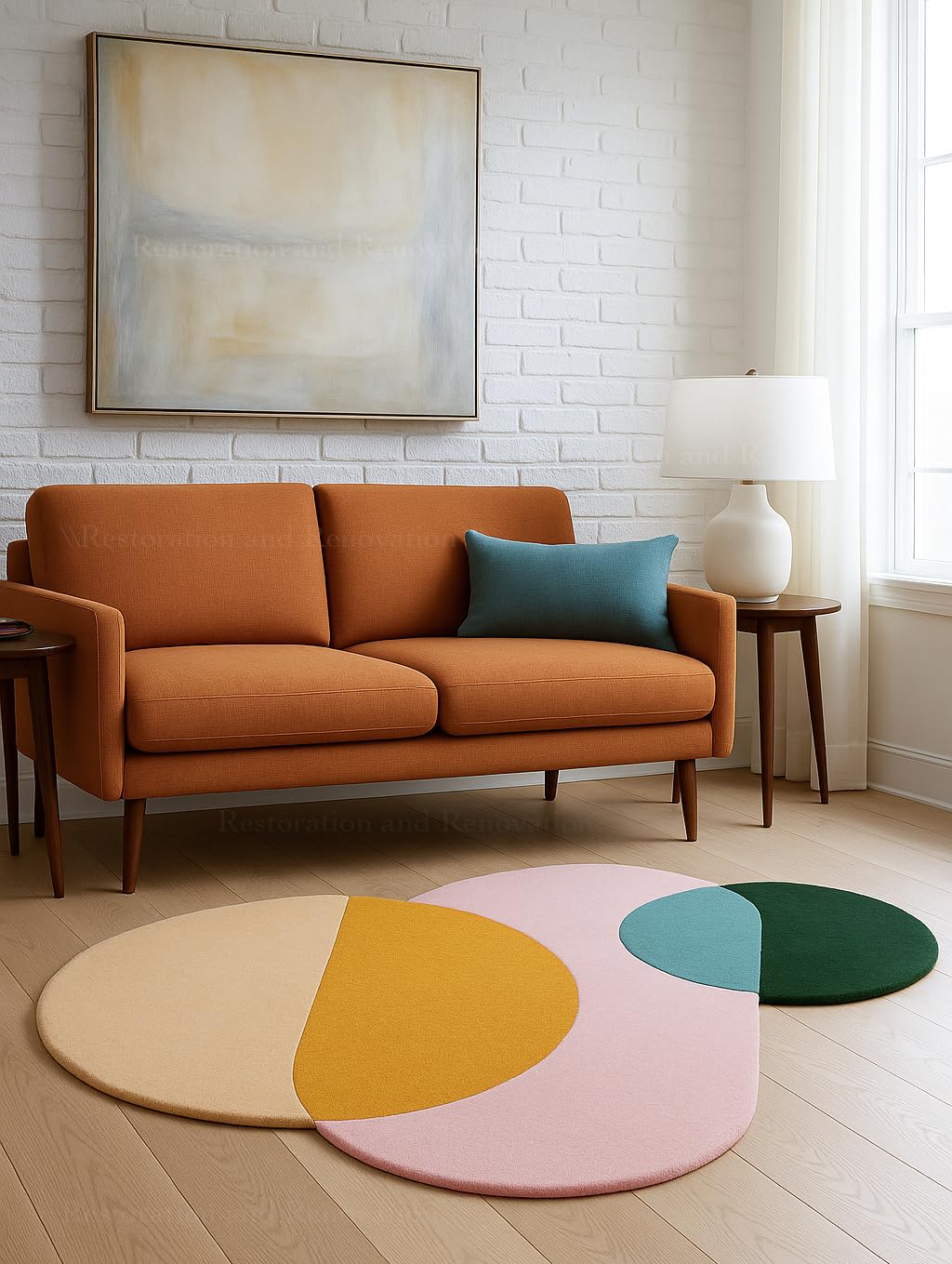 Restoration and Renovation Geometric Circles Irregular Shape Rug | Modern Hand-Tufted 100% Wool Area Rug for Living Room, Bedroom, Kids Room & Home Decor (5'x5', Multi 2)