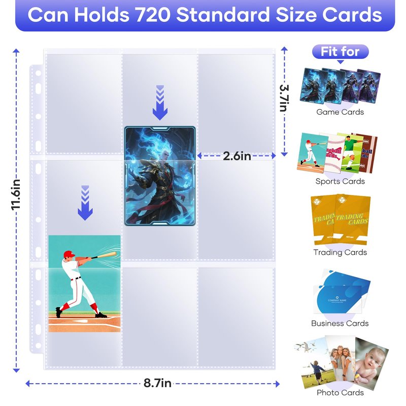 40 Pack 9 Pocket Page Protectors,720 Pockets Double Sided Card Holder Pages for a 3 Ring Binder, Card Protector Sheets Baseball Card Binder,Fit for MTG, TCG, Baseball Standard Cards