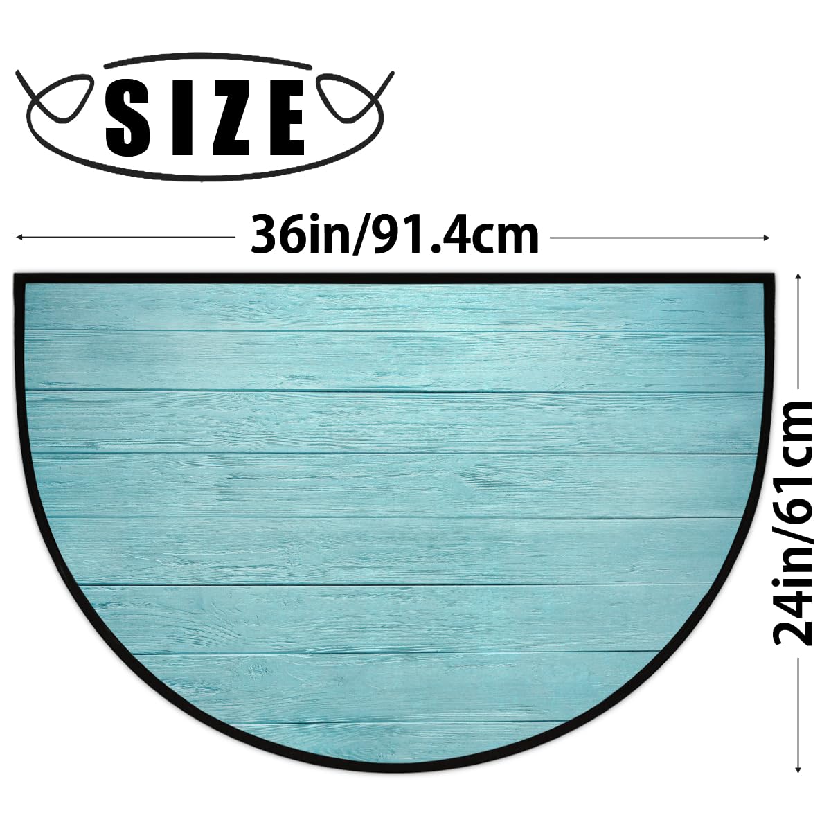 Half Round Doormat Non-Slip Washable Turquoise Teal Wood Texture Semi Circle Rug Soft Absorbent Half Moon Mat for Indoor Outdoor Entrance Kitchen Bathroom Sink Patio Welcome Fireplace Floor Rug