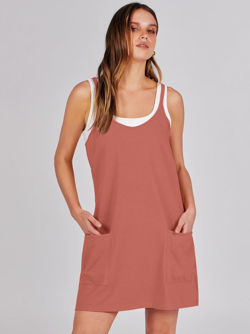 ANRABESS Women Athletic Dress Summer Tennis Workout Active Sports Mini Romper Dress Built in Shorts Travel Vacation Clothes Rust X-Large