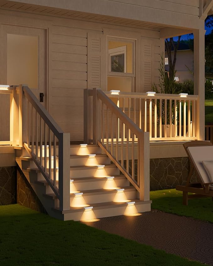 VOLISUN Solar Deck Lights 12 Pack, Warm White Glow LED Large Size Lamp, IP65 Waterproof Step Lights Outdoor for Deck, Step, Fence, Railing, Wall and Stairs (White)