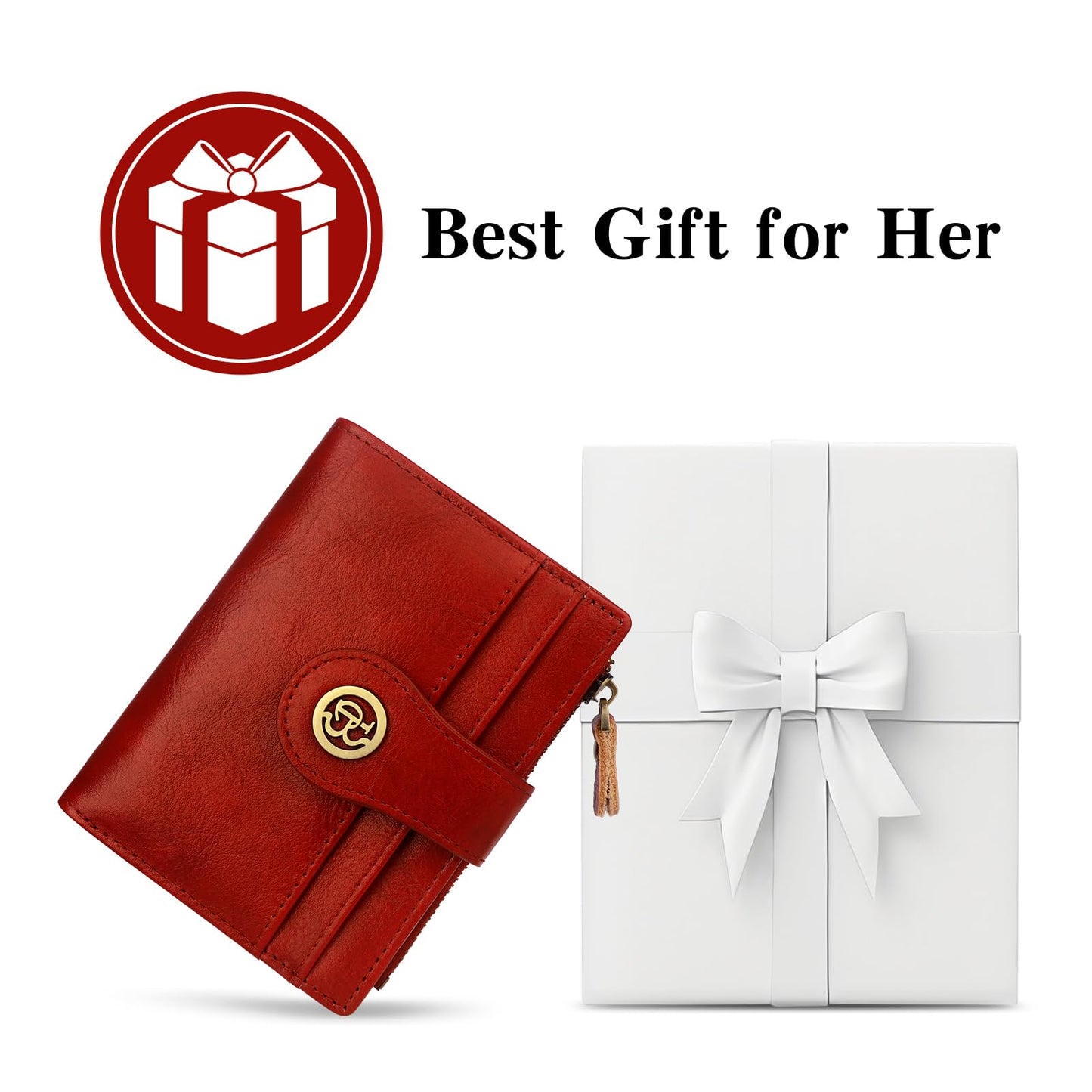 Blucoay Leather Wallet Women,RFID Blocking Small Wallet for Women Bifold Compact Slim Wallet Card Holder With Zipper Coin Pocket(Red)