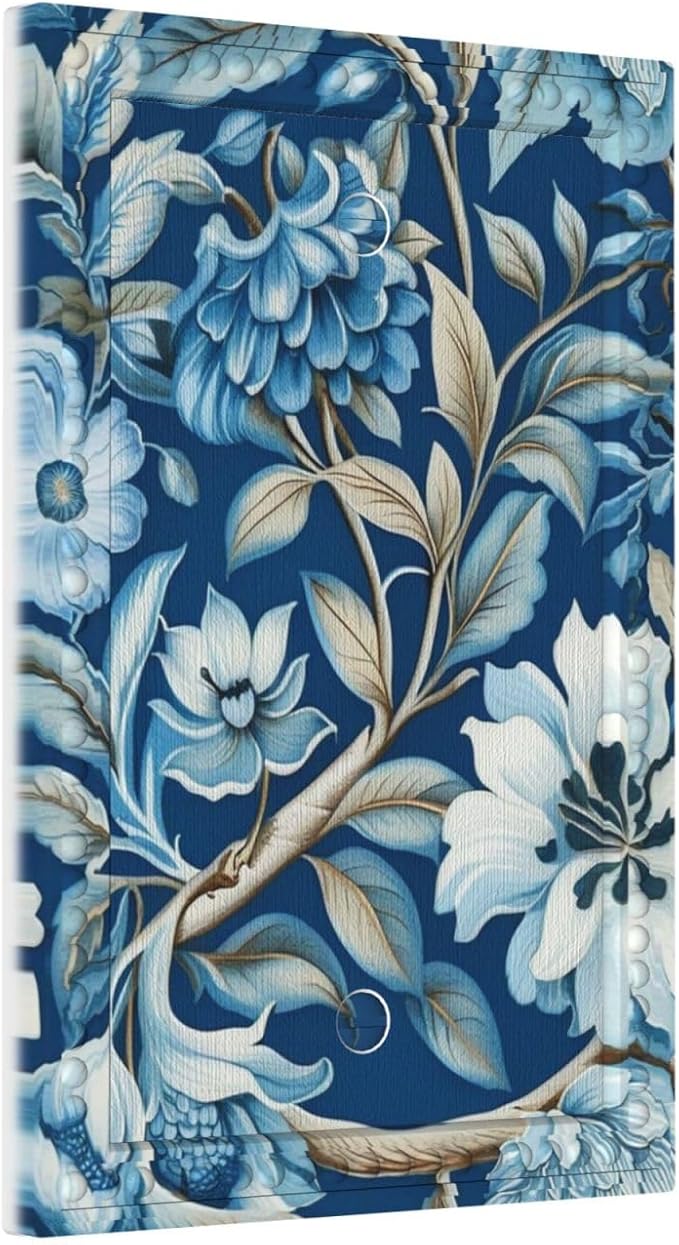 Blue Flowers Branches Leaves Floral Pattern Light Switch Covers No Device Wall Plate 1 Gang Decorative Blank Switchplate Electrical Faceplate for Farmhouse Living Bedroom Decor