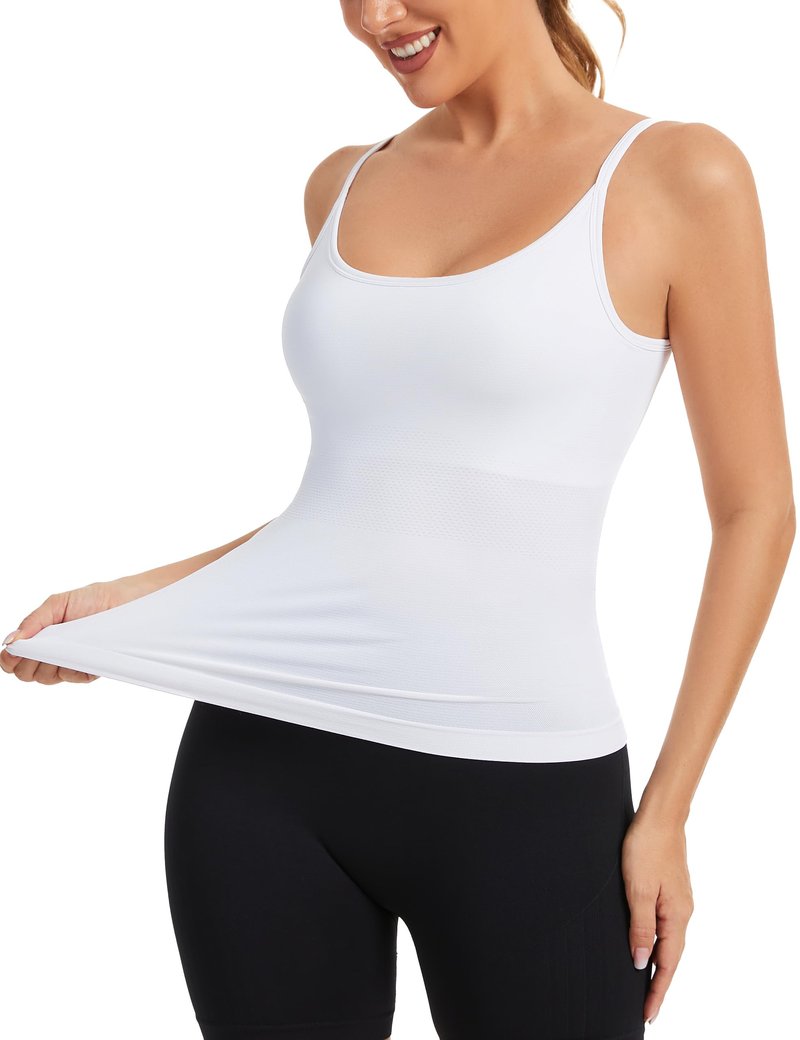 MathCat Camisole Workout Tank Tops for Women with Built in Bra Adjustable Straps Yoga Athletic Tops U-Back White