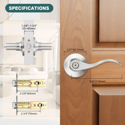 GOBEKOR 10 Pack Privacy Door Levers Bedroom Door Handle with Lock Satin Nickel Interior Door Handles Keyless Door Lock Wave Bed/Bath Lever