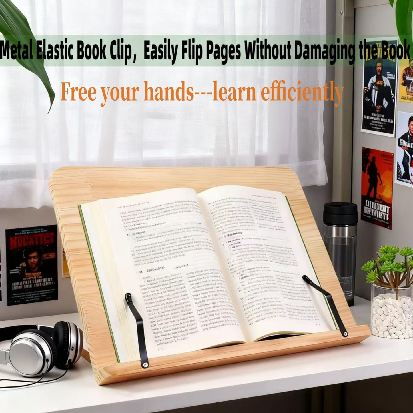 Reading Rack Wooden Bookshelf - Book Stand Foldable with 8 Adjustable Positions and Page Clips,Suitable for cookbooks、iPads、laptops、Sheet Music、and Reading Stands (11x7.9inch)