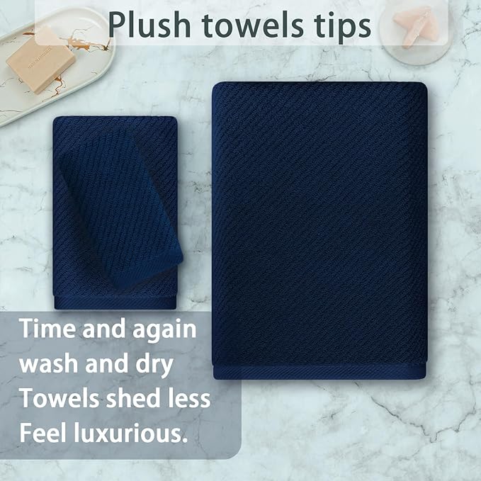 Blue Towels Set for Bathroom, Luxury 3 Piece Gift set, 100% Cotton | Quick Dry
