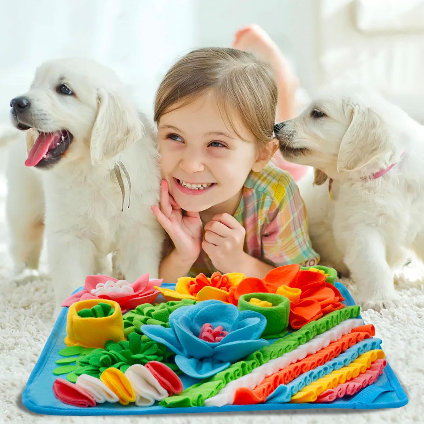 Oliumt Snuffle Mat for Dogs, Sniff Mat Slow Feeding Mat for Small Pets Cats, Rabbits - Help Stress Relief and Training - Stimulate Your Pet's Foraging Skills! (Blue)