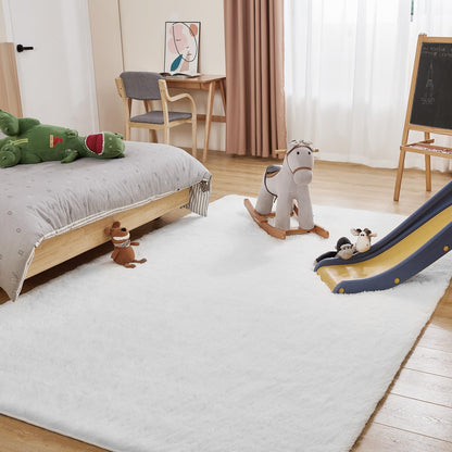 Puremy Fluffy White Rugs for Bedroom, 5x7 Plush Cream Area Rugs for Living Room, Non-Slip Shag Floor Carpet for Kids Room, Girls Room, Bedside, Playroom, Indoor Decor
