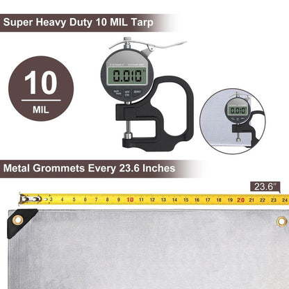 Patiobay Tarp 8x10 Feet, 10 Mil Waterproof Tarps Heavy Duty with Grommets Every 23.6", Thick Plastic Tarp, UV Resistant Tear&Fade Resistant, Reinforced Edges for Outdoor Pool Camp Tent