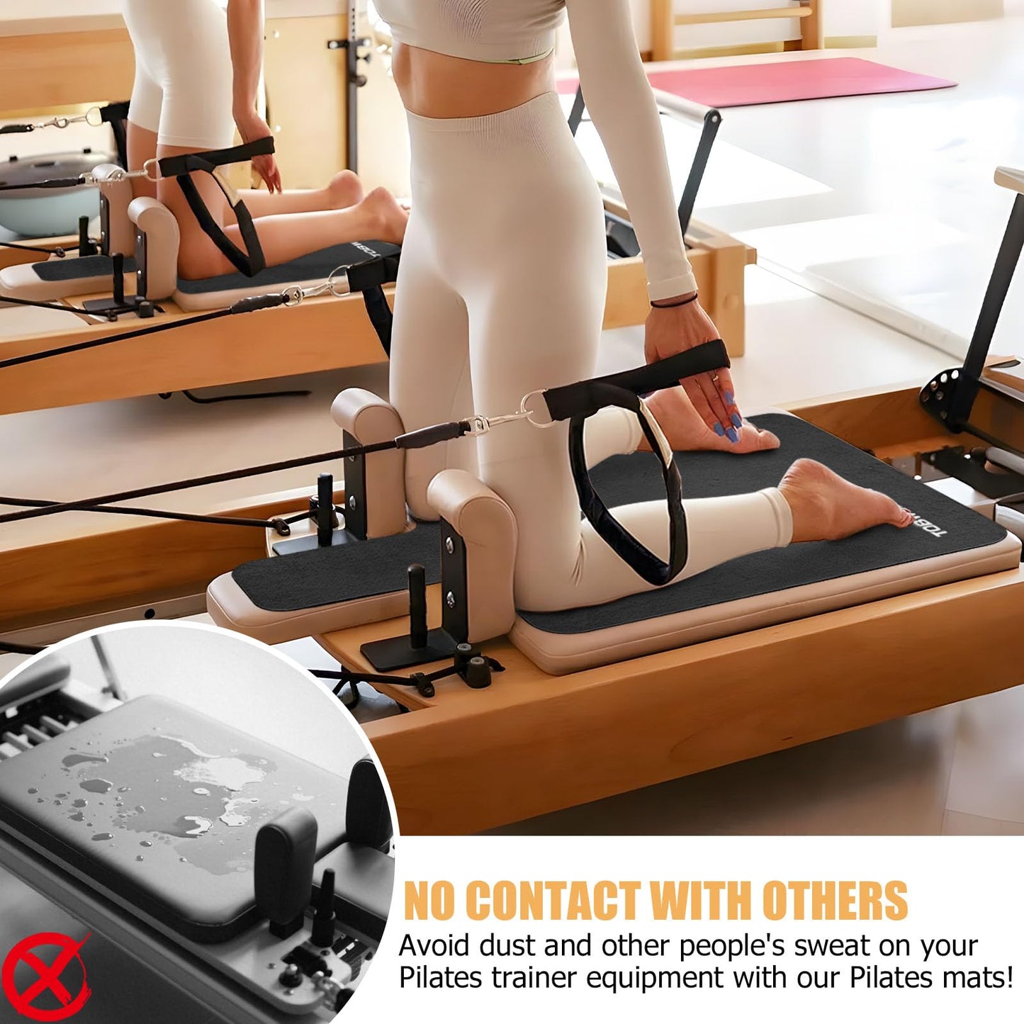 TOBWOLF Pilates Reformer Mat, 39" x 24" Non-Slip Suede Cover, Black