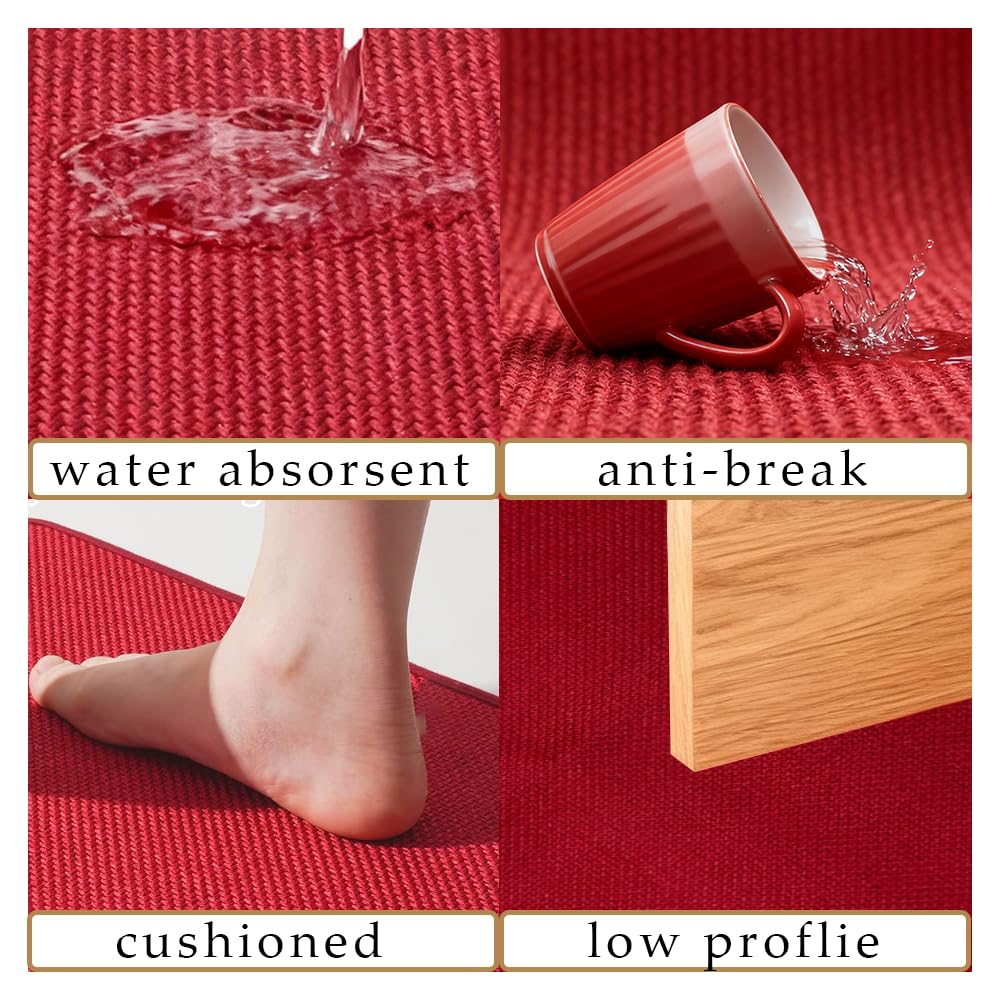 Nanstone Half Circle Red Kitchen Rugs,2 Pack 17”x30”, Non-Slip Water Oil Absorbent Kitchen Mats, Machine Washable Floor Protector,Braided Quick Dry Kitchen Standing Mat for in Christmas Holiday