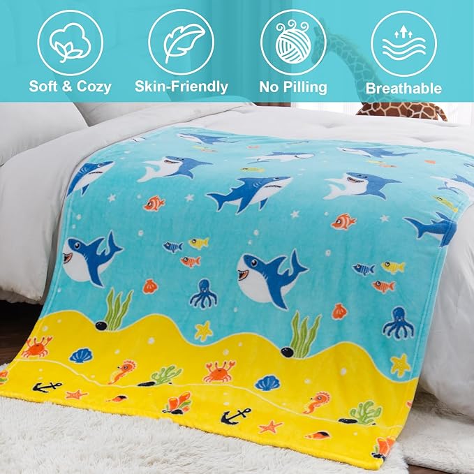 Shark Gifts for Boys Girls - Glow in The Dark Ocean Animal Blanket for Kids Grandkids Age 1-14 Years Old Child Toddler Best Birthday Valentines Easter Christmas Party Presents Soft Cozy Throw 50"x60"