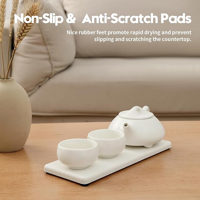 2PCS 7"x3.5" Water Absorbing Bathroom Sink Vanity Trays, Diatomite Stone Quick