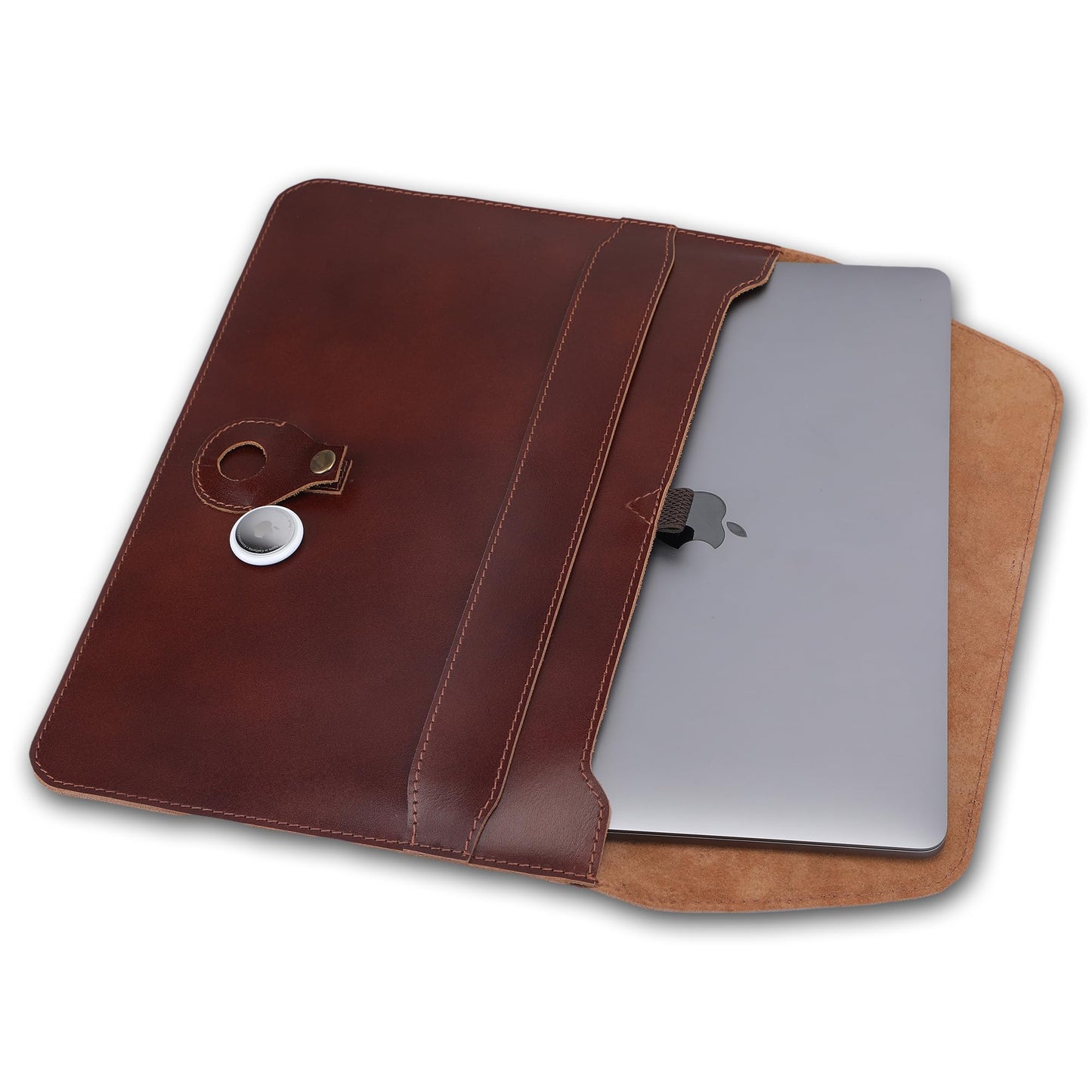 PavinCrafter Genuine Leather Laptop Sleeve 13–14 Inch, Slim Laptop Case Compatible with Mac Pro 13 (M3, M2, M1 Chip) Mac Air 14 Surface 13.5 XPS 13/14 Yoga/IdeaPad, Brown Envelope Bag (Wine)