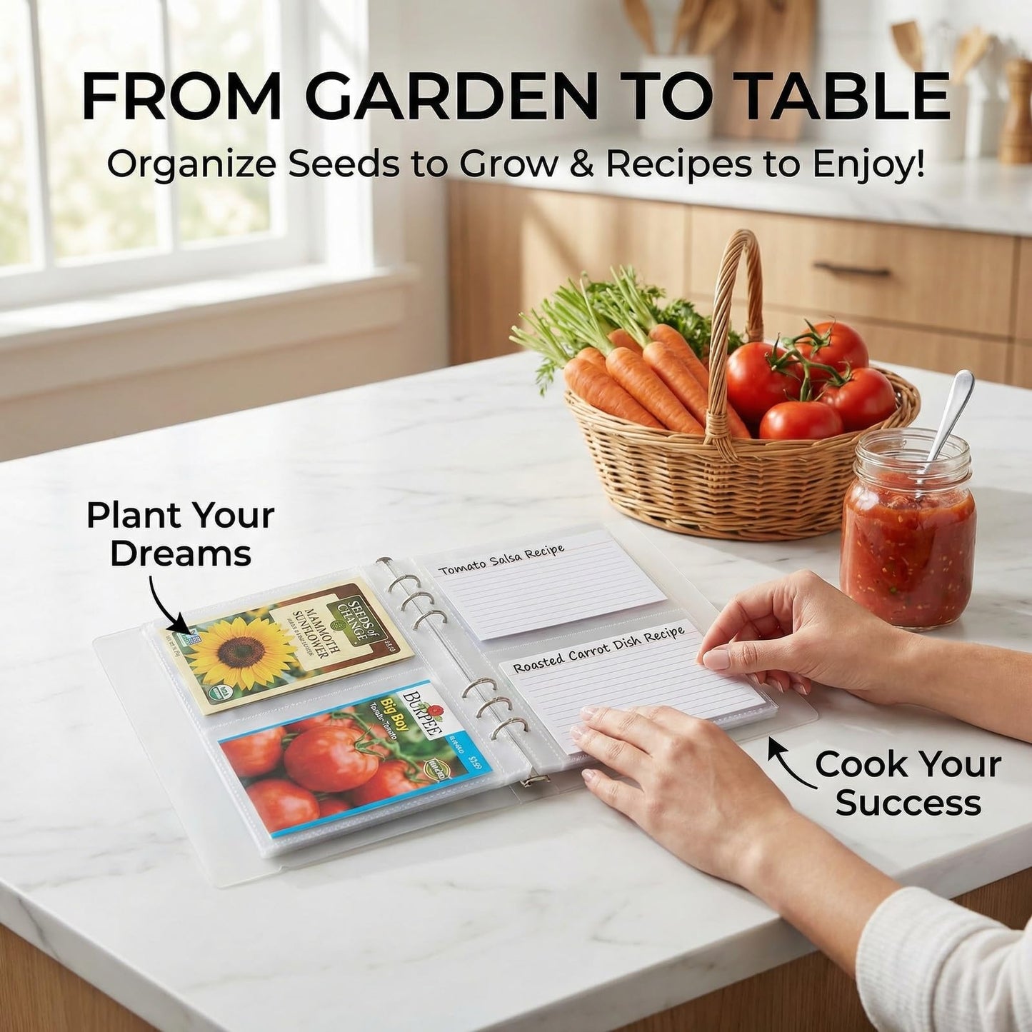 Jovialix Seed Organizer Binder with Side Loading Sleeves, Clear Storage Book Holder and Plant Packet Keeper for Saving Your Garden Catalog, 180 Pockets, 3.8 x 5 Inches