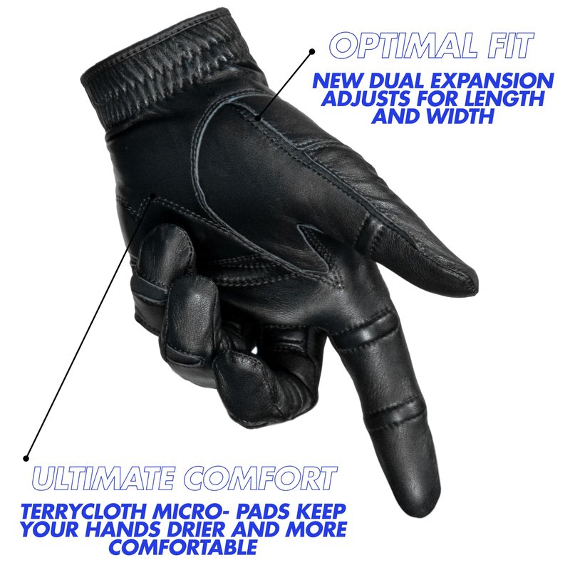Bionic Men's StableGrip with NaturalFit 2.0 Golf Glove with Dual Expansion Thumb for Best Fit - Premium Cabretta Leather… (Black, Medium/Large, Right)
