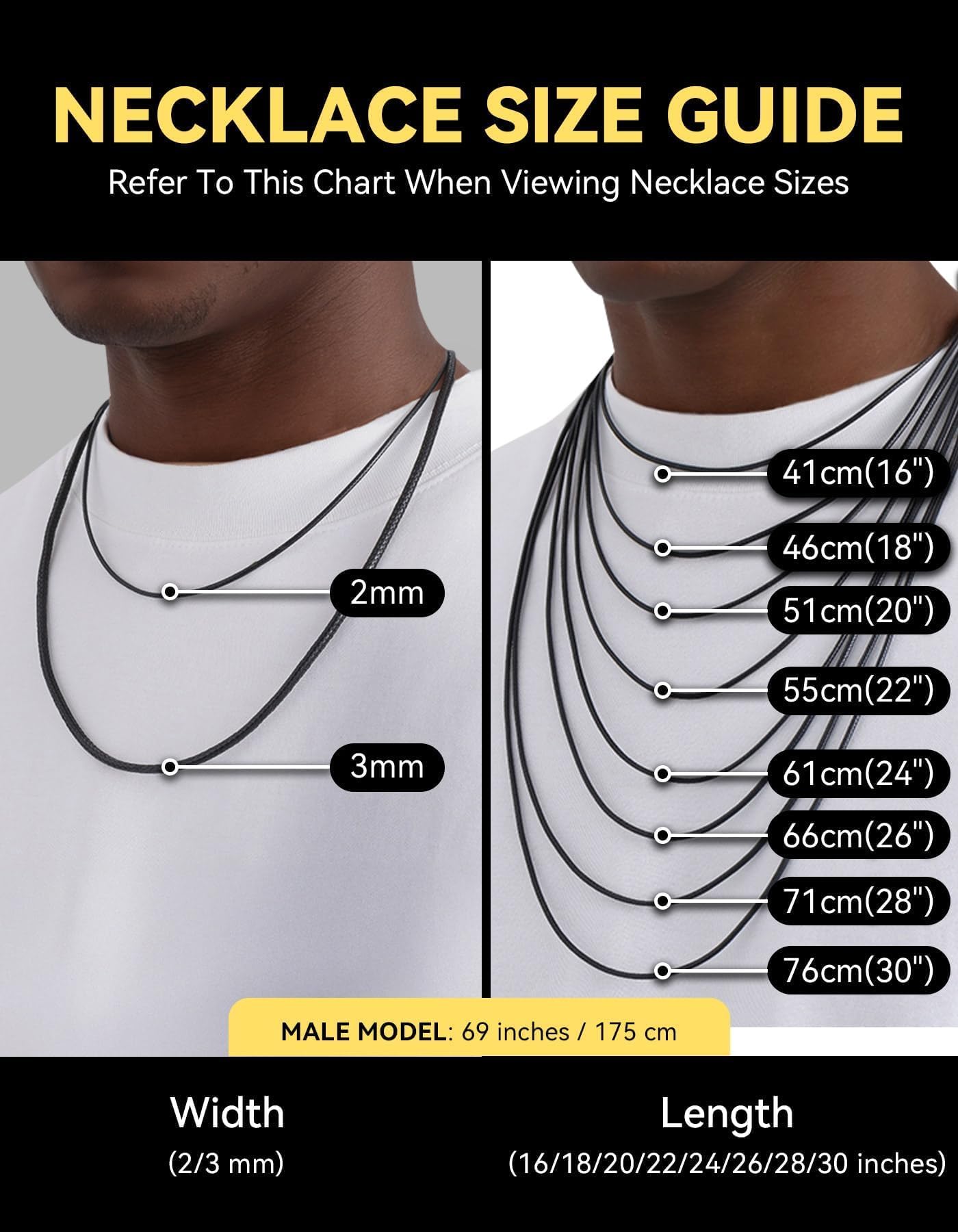 ChainsHouse Mens Leather Necklace, 20 Inches 3MM Black Rope Cord with Stainless Steel Clasp, Waterproof Braided Leather Chain for Pendant Gift Ready