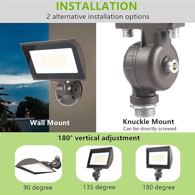 50W Outdoor LED Flood Light With 1/2" Knuckle Mount (Plate Included), 5000K Daylight 6000LM 120V, UL Waterproof LED Security FLood Lighting for Wall Wash /Sign/Flagpole/Tree/Yards/Advertising Boards