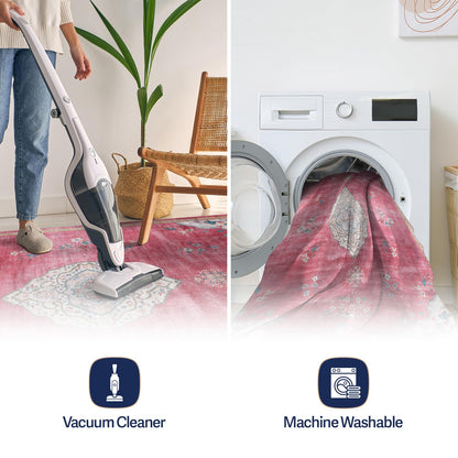 Beverly Rug Non Slip Rugs 5x7 Boho Medallion Floral Non Skid Rubber Backing Easy Silk Soft Area Rug for Living Room Easy to Clean Non Shedding Kitchen Bedroom Indoor Carpet (5 x 7 Fuchsia - Cream)